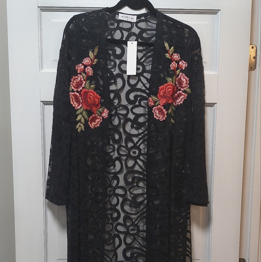 Black Roses cardigan RODEO LACE BOHEMIAN WESTERN DUSTER WRAP cowgirl SM KIMONO